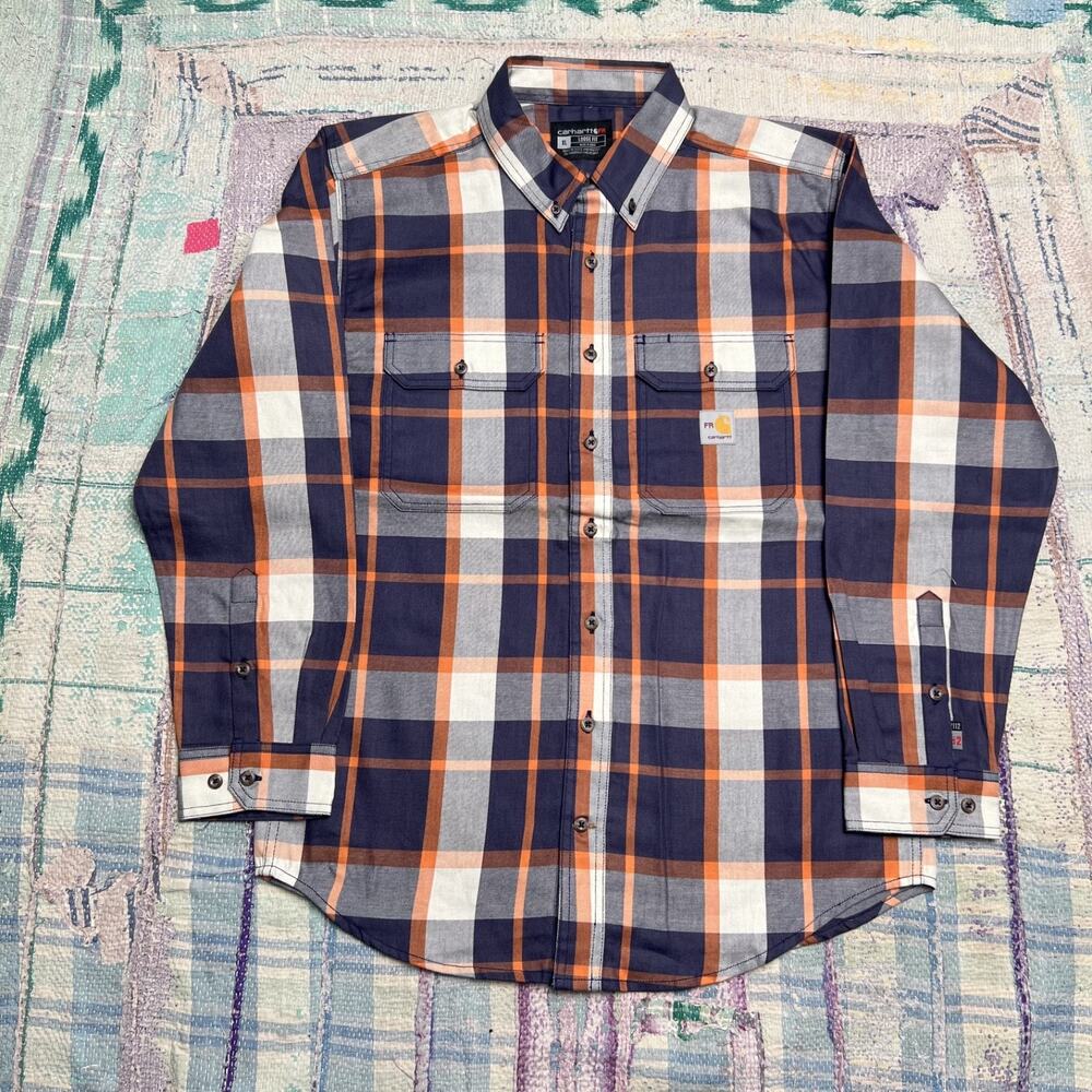 Carhartt Flame Resistant Plaid Long Sleeve Button Up Shirt Men's XL Workwear FR
